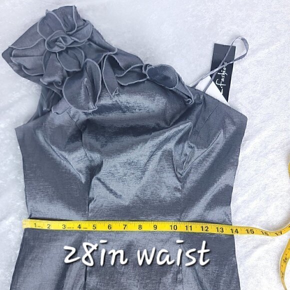 S.L. Fashions Cap Slv Petal One Shldr Sheath Dress Size 8 Color is Nickel (NWT) - Picture 11 of 16